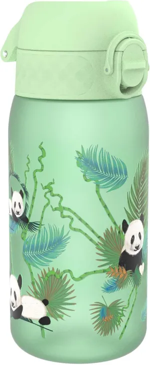Ion8 Small Water Bottle, 350 ml/12 oz, Leak Proof, Easy to Open, Secure Lock, Dishwasher Safe, BPA Free, Carry Handle, Hygienic Flip Cover, Easy Clean, Odor Free, Carbon Neutral, Green, Pandas Design