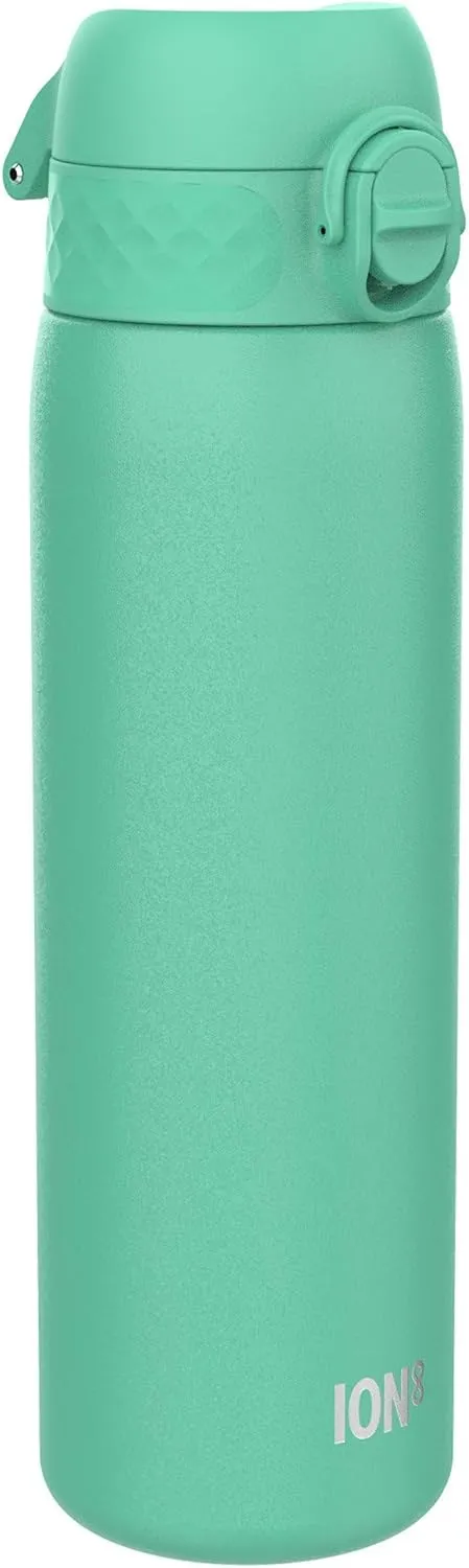 ION8 Steel Water Bottle, 600 ml/20 oz, Leak Proof, Easy to Open, Secure Lock, Dishwasher Safe, Flip Cover, Fits Cup Holders, Carry Handle, Durable, Scratch Resistant, Carbon Neutral, Teal Green