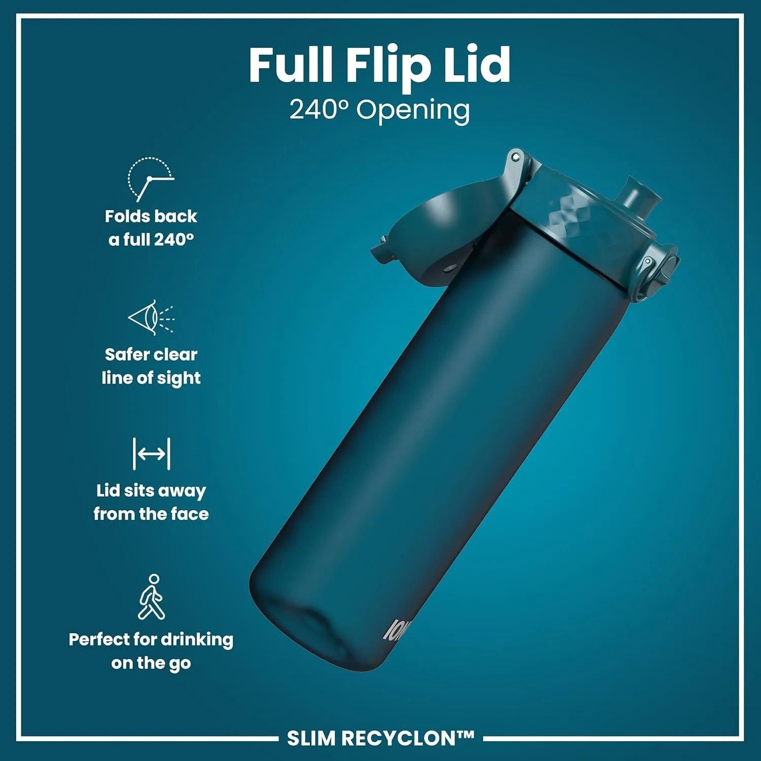 Ion8 Water Bottle, 500 ml/18 oz, Leak Proof, Easy to Open, Secure Lock, Dishwasher Safe, BPA Free, Hygienic Flip Cover, Carry Handle, Fits Cup Holders, Easy Clean, Odor Free, Carbon Neutral