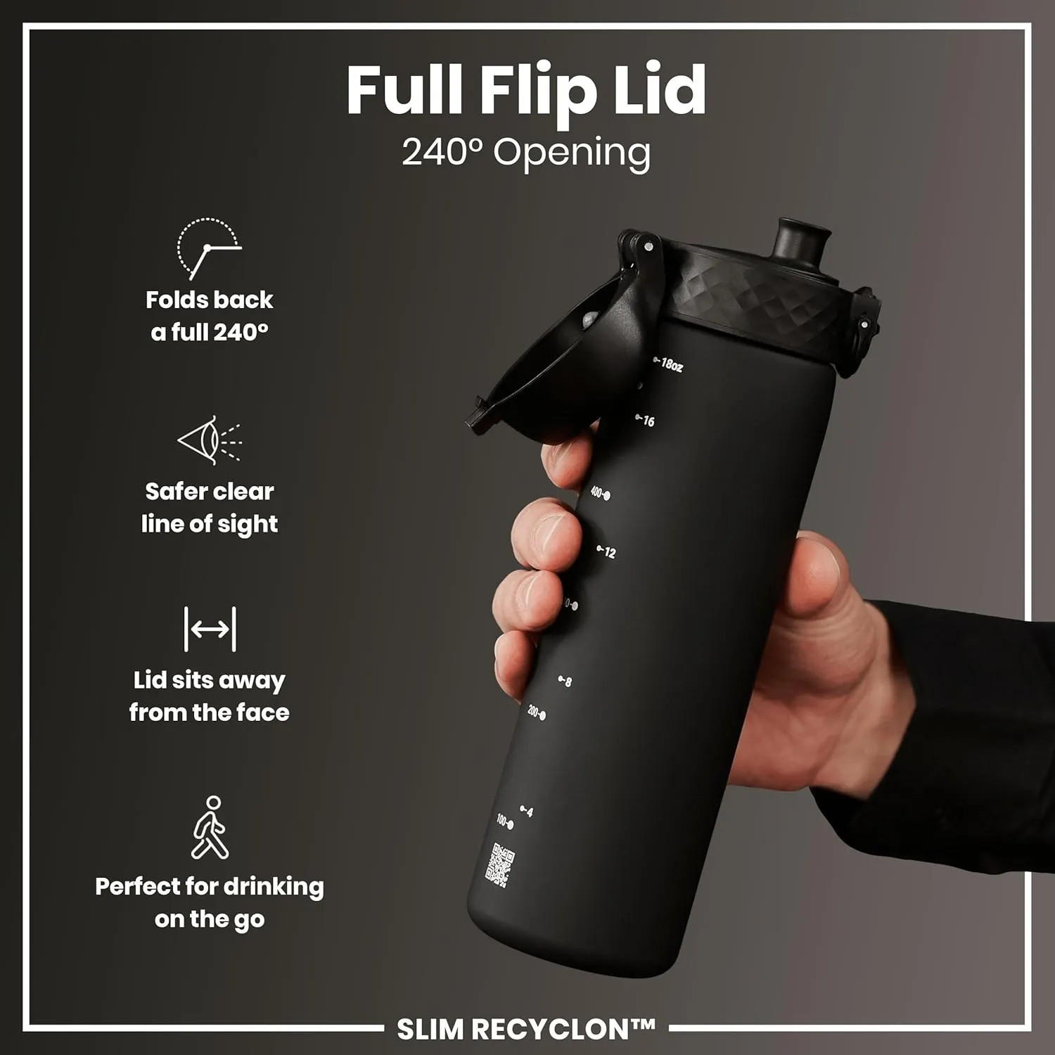 Ion8 Water Bottle, 500 ml/18 oz, Leak Proof, Easy to Open, Secure Lock, Dishwasher Safe, BPA Free, Hygienic Flip Cover, Carry Handle, Fits Cup Holders, Easy Clean, Odor Free, Carbon Neutral