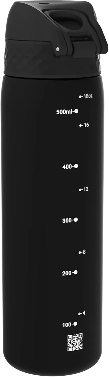 Ion8 Water Bottle, 500 ml/18 oz, Leak Proof, Easy to Open, Secure Lock, Dishwasher Safe, BPA Free, Hygienic Flip Cover, Carry Handle, Fits Cup Holders, Easy Clean, Odor Free, Carbon Neutral