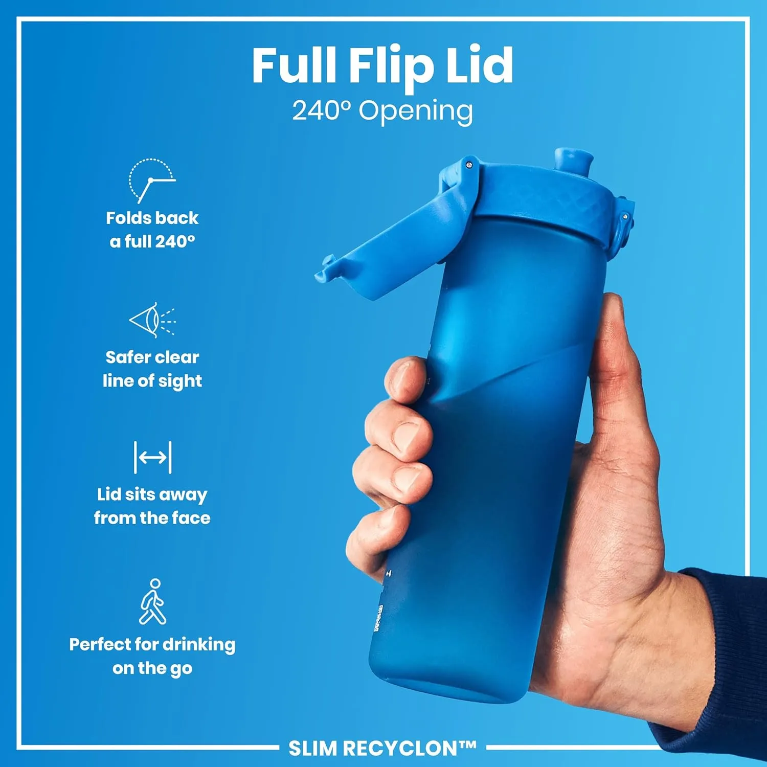 Ion8 Water Bottle, 500 ml/18 oz, Leak Proof, Easy to Open, Secure Lock, Dishwasher Safe, BPA Free, Hygienic Flip Cover, Carry Handle, Fits Cup Holders, Easy Clean, Odor Free, Carbon Neutral