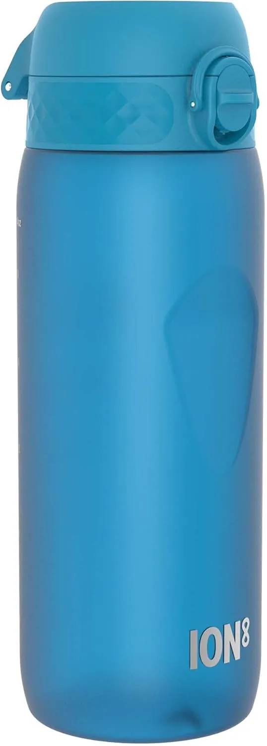 Ion8 Water Bottle, 750 ml/24 oz, Leak Proof, Easy to Open, Secure Lock, Dishwasher Safe, BPA Free, Flip Cover, Carry Handle, Soft Touch Contoured Grip, Easy Clean, Odor Free, Carbon Neutral, Blue