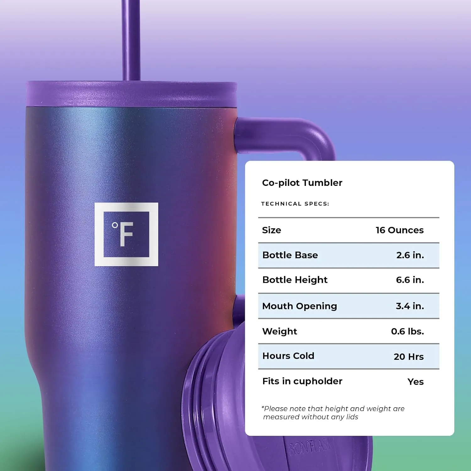 IRON °FLASK Co-Pilot Insulated Mug w/Straw & Flip Cap Lids - Cup Holder Bottle for Hot, Cold Drink - Leak-Proof - Water, Coffee Portable Travel Mug - Aurora, 16 Oz