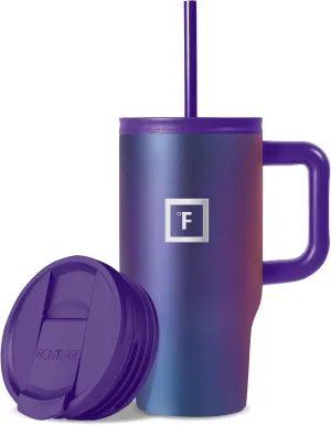 IRON °FLASK Co-Pilot Insulated Mug w/Straw & Flip Cap Lids - Cup Holder Bottle for Hot, Cold Drink - Leak-Proof - Water, Coffee Portable Travel Mug - Aurora, 16 Oz