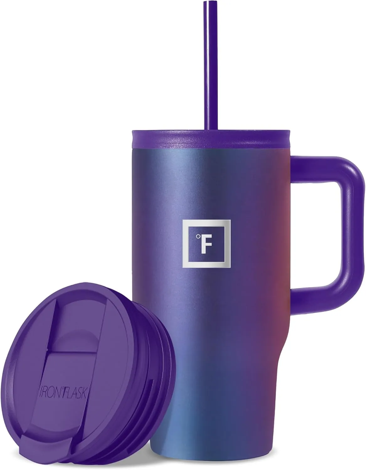 IRON °FLASK Co-Pilot Insulated Mug w/Straw & Flip Cap Lids - Cup Holder Bottle for Hot, Cold Drink - Leak-Proof - Water, Coffee Portable Travel Mug - Aurora, 16 Oz