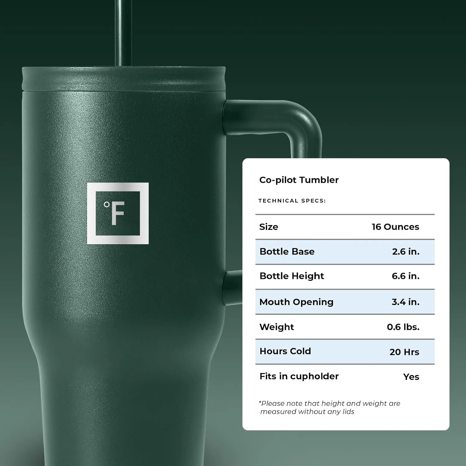 IRON °FLASK Co-Pilot Insulated Mug w/Straw & Flip Cap Lids - Cup Holder Bottle for Hot, Cold Drink - Leak-Proof - Water, Coffee Portable Travel Mug - Dark Pine, 16 Oz