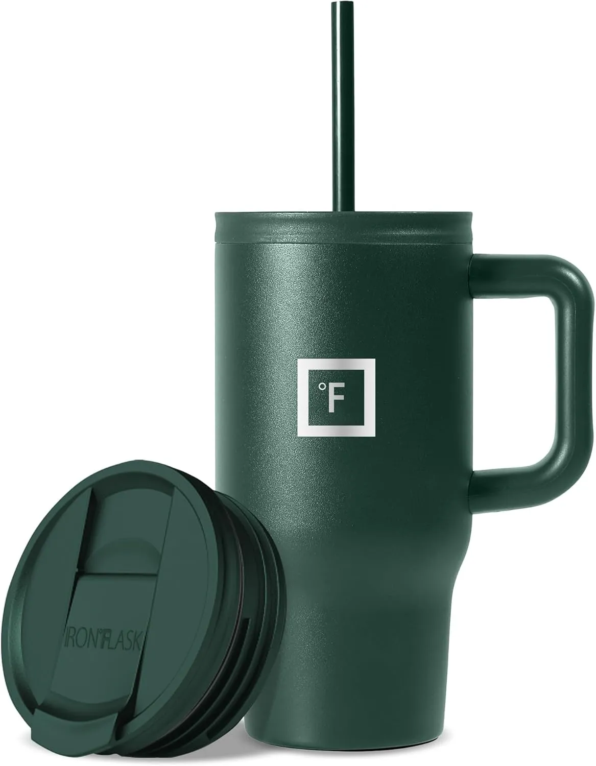IRON °FLASK Co-Pilot Insulated Mug w/Straw & Flip Cap Lids - Cup Holder Bottle for Hot, Cold Drink - Leak-Proof - Water, Coffee Portable Travel Mug - Dark Pine, 16 Oz