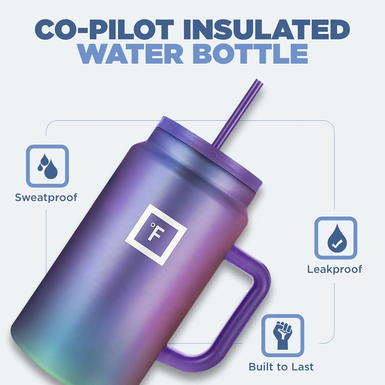 IRON °FLASK Co-Pilot Insulated Mug w/Straw & Flip Cap Lids - Cup Holder Bottle for Hot, Cold Drink - Leak-Proof - Water, Coffee Portable Travel Mug - Dark Pine, 50 Oz