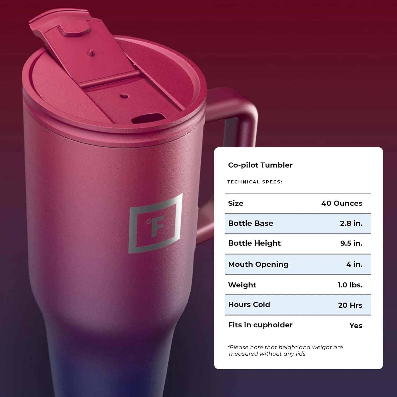 IRON °FLASK Co-Pilot Insulated Mug w/Straw & Flip Cap Lids - Cup Holder Bottle for Hot, Cold Drink - Leak-Proof - Water, Coffee Portable Travel Mug - Dark Rainbow, 40 Oz