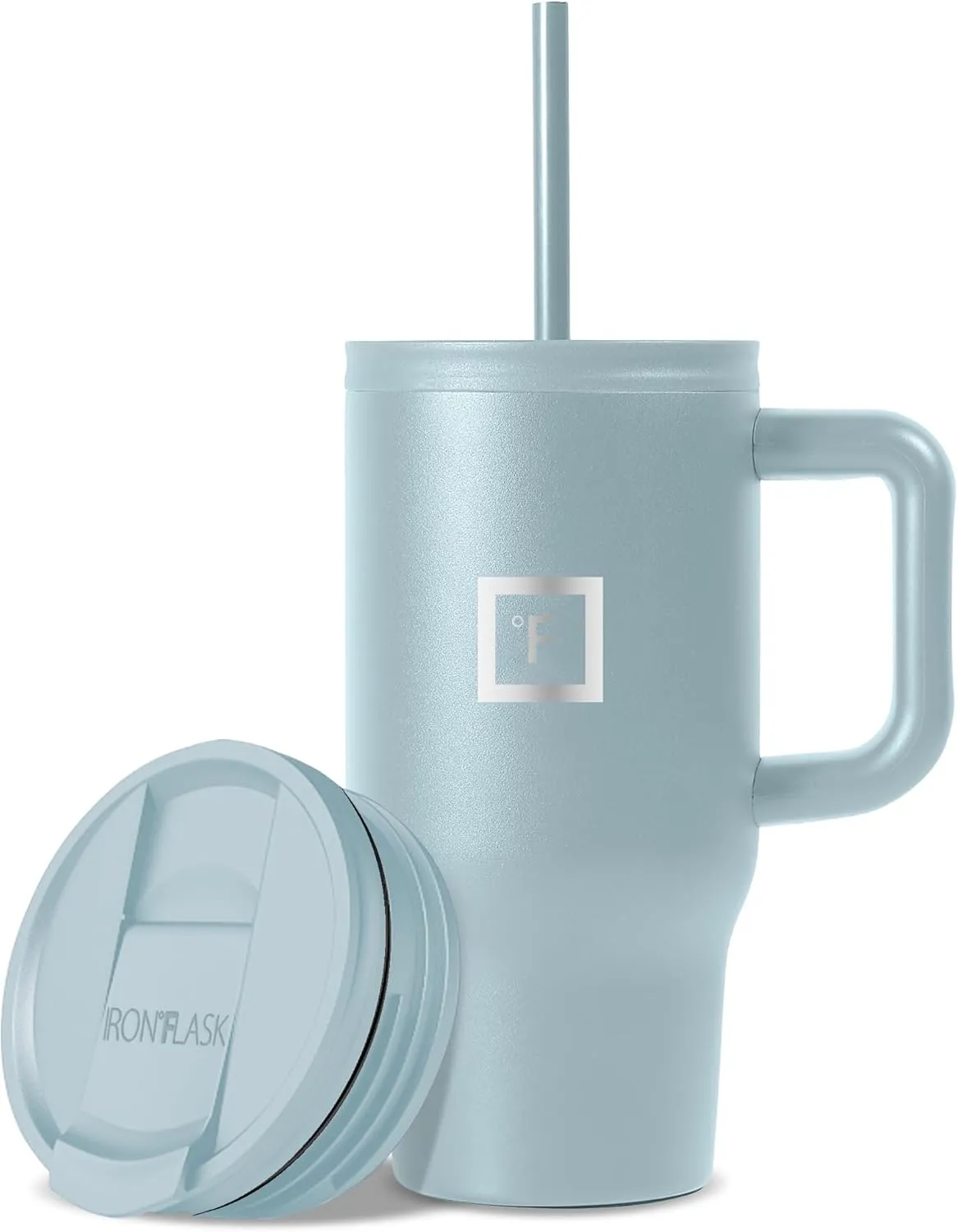 IRON °FLASK Co-Pilot Insulated Mug w/Straw & Flip Cap Lids - Cup Holder Bottle for Hot, Cold Drink - Leak-Proof - Water, Coffee Portable Travel Mug - Elemental Gray, 16 Oz