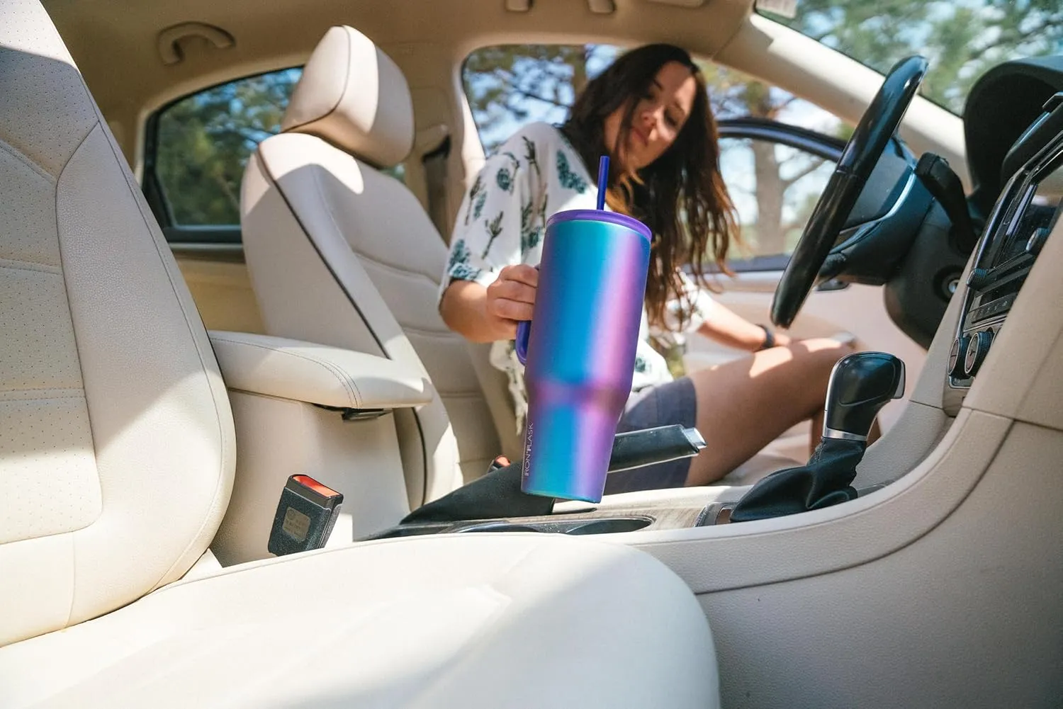 IRON °FLASK Co-Pilot Insulated Mug w/Straw & Flip Cap Lids - Cup Holder Bottle for Hot, Cold Drink - Leak-Proof - Water, Coffee Portable Travel Mug - Elemental Gray, 16 Oz