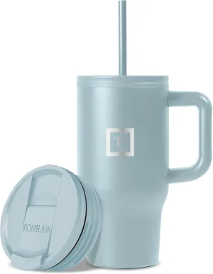 IRON °FLASK Co-Pilot Insulated Mug w/Straw & Flip Cap Lids - Cup Holder Bottle for Hot, Cold Drink - Leak-Proof - Water, Coffee Portable Travel Mug - Elemental Gray, 16 Oz