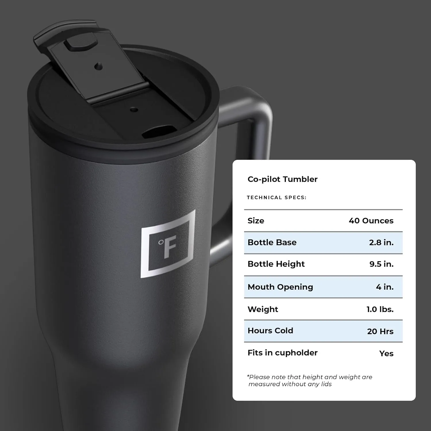 IRON FLASK Co-Pilot Insulated Mug w/Straw & Flip Cap Lids - Cup Holder Bottle for Hot, Cold Drink - Leak-Proof - Water, Coffee Portable Travel Mug - Midnight Black, 40 Oz