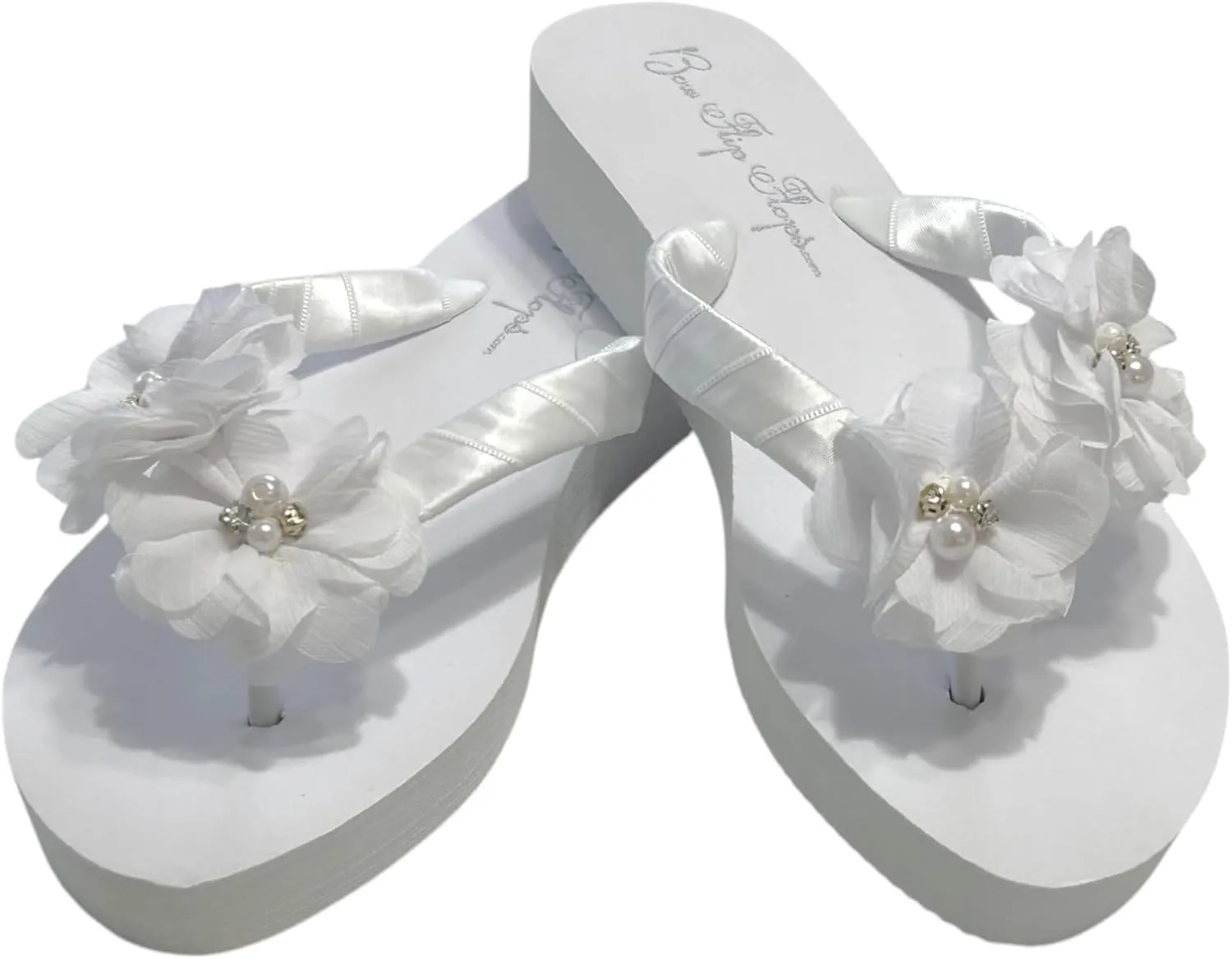 Ivory White Wedge Flip Flops Wedding Bridal Wedge Bride Platform Heel Flower Satin Shoes Sandals Beach
