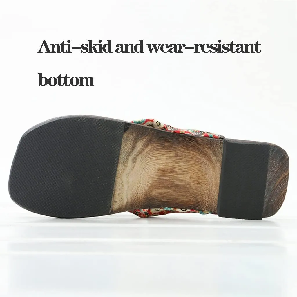 Japanese Geta Wooden Clogs Sandals Japan Traditional Shoes Geta Wood Flip Flops,Womens Japanese Style Wood Clog Flip Flops Shoes Anti-Skid Floral Mules Slippers Wooden Geta ( Color : Black , Size : EU