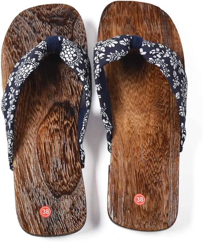 Japanese Geta Wooden Clogs Sandals Japan Traditional Shoes Geta Wood Flip Flops,Womens Japanese Style Wood Clog Flip Flops Shoes Anti-Skid Floral Mules Slippers Wooden Geta ( Color : Black , Size : EU