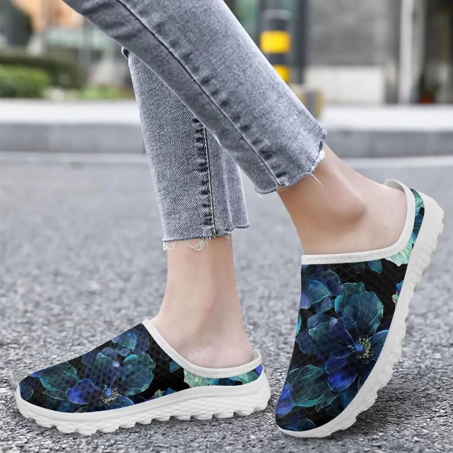 Jeiento Womens Slip On Walking Shoes Breathable Flat Mules Shoe with Arch Support Lightweight Comfort Open Back Casual Sneakers