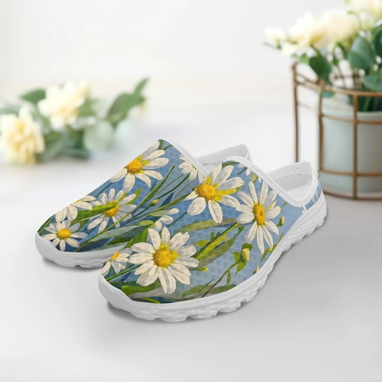 Jeiento Womens Slip On Walking Shoes Breathable Flat Mules Shoe with Arch Support Lightweight Comfort Open Back Casual Sneakers