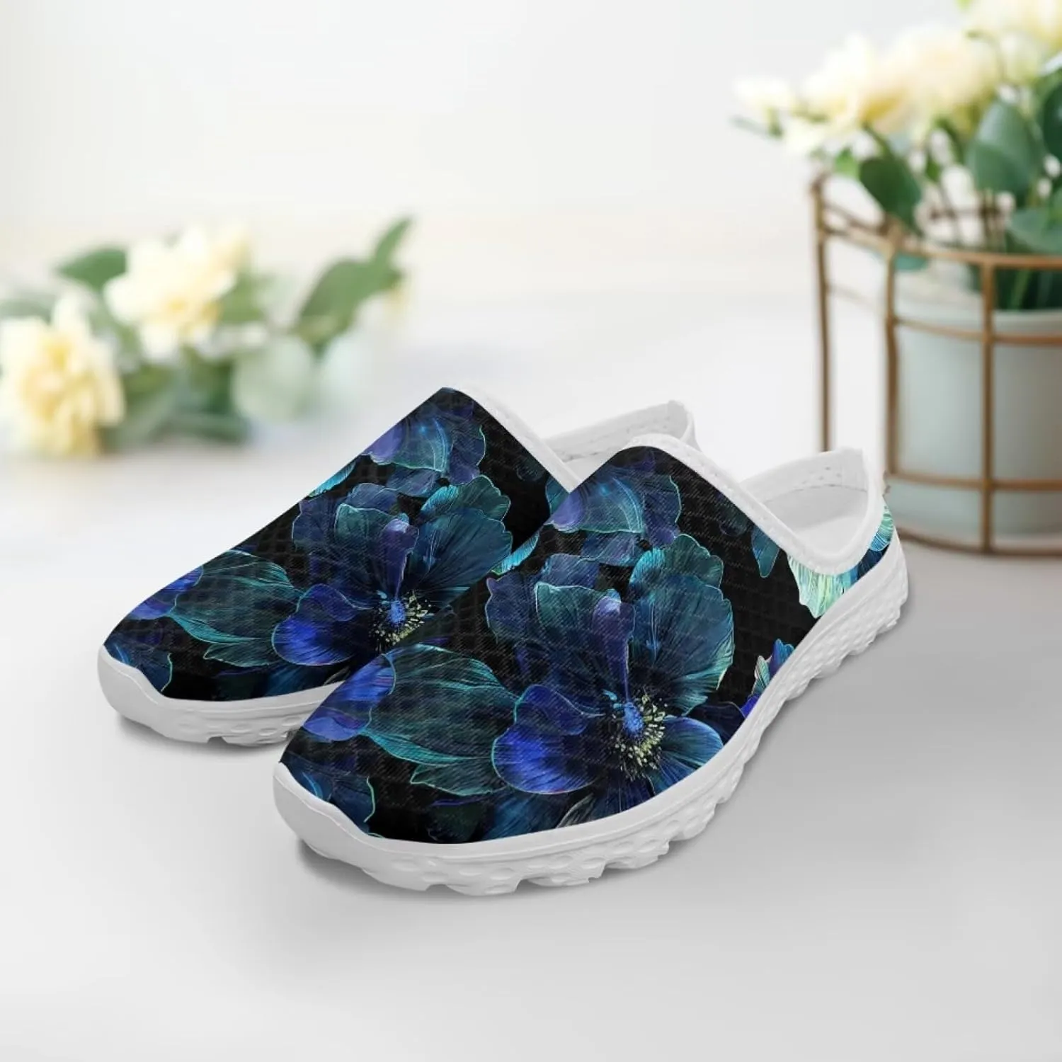 Jeiento Womens Slip On Walking Shoes Breathable Flat Mules Shoe with Arch Support Lightweight Comfort Open Back Casual Sneakers