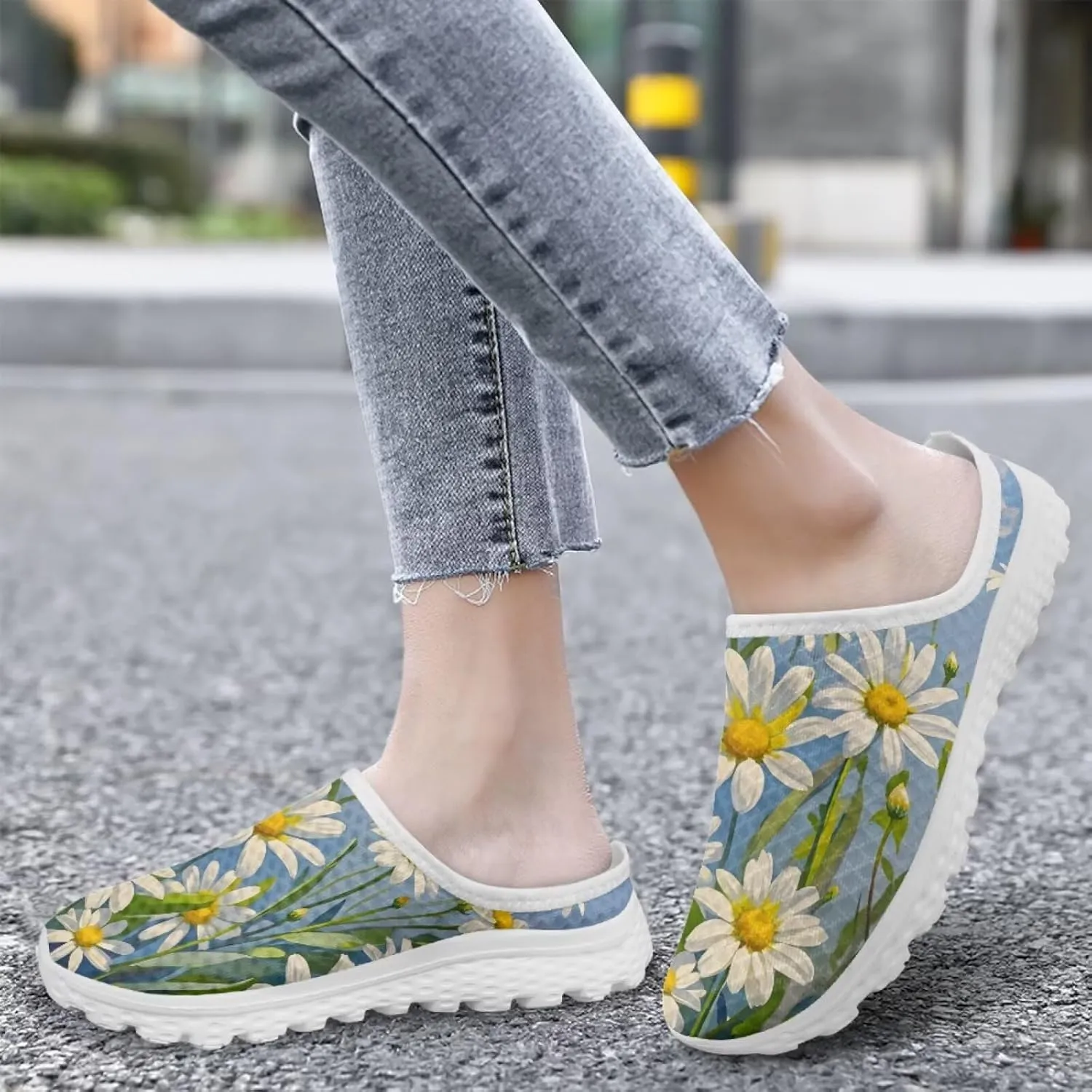 Jeiento Womens Slip On Walking Shoes Breathable Flat Mules Shoe with Arch Support Lightweight Comfort Open Back Casual Sneakers