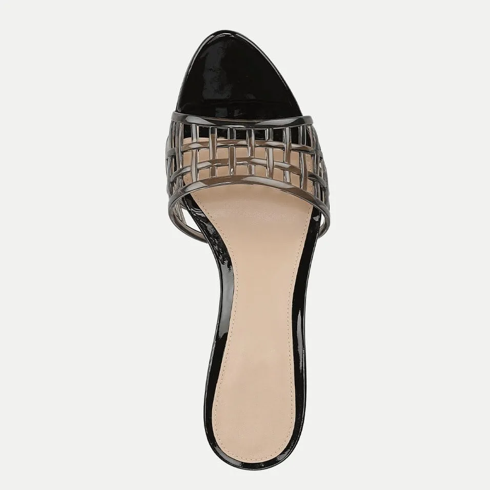 Jelly Heeled Sandals for Women Open Toe Mesh Woven Hollow Jellies Mules Sandals Beach Summer Dress Jellies Shoes