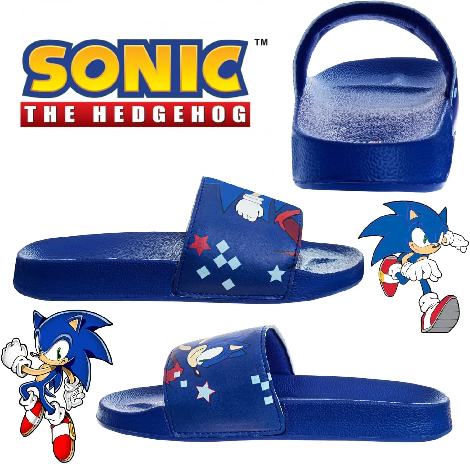 Josmo Kids Sonic The Hedgehog Slide Open Toe - Boys Sonic and Knuckles Sandal SlipOn Slides (sizes: 5-10 toddler / 11-12 little kid)