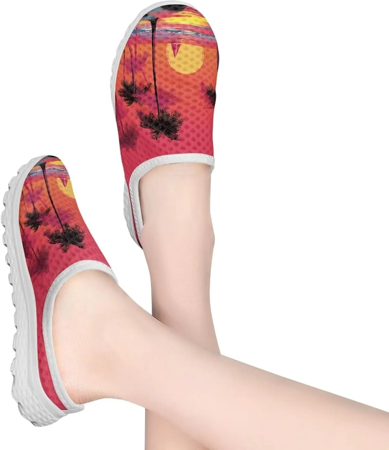 JoyLamoria Flower Pattern House Womens Shoes Mule Breathable Walking Mesh Clog Sneakers Casual