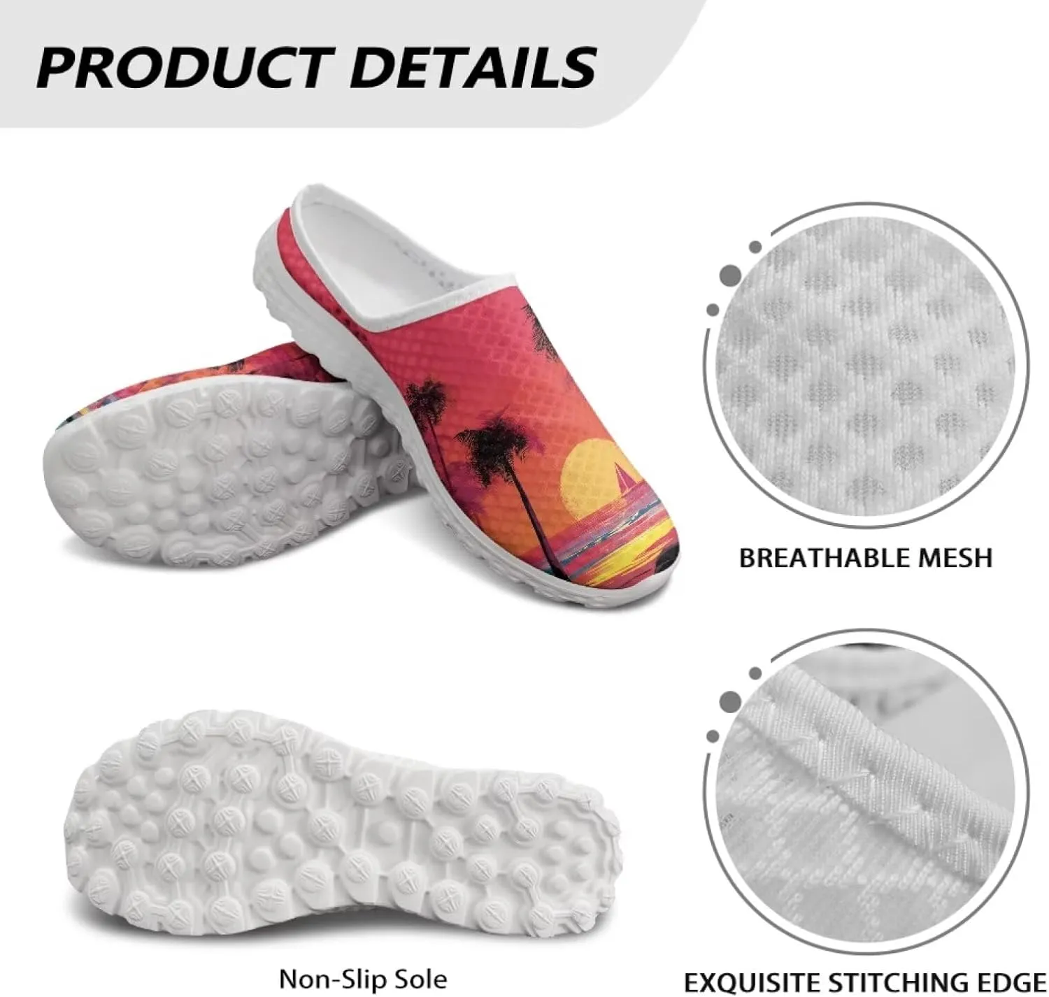 JoyLamoria Flower Pattern House Womens Shoes Mule Breathable Walking Mesh Clog Sneakers Casual