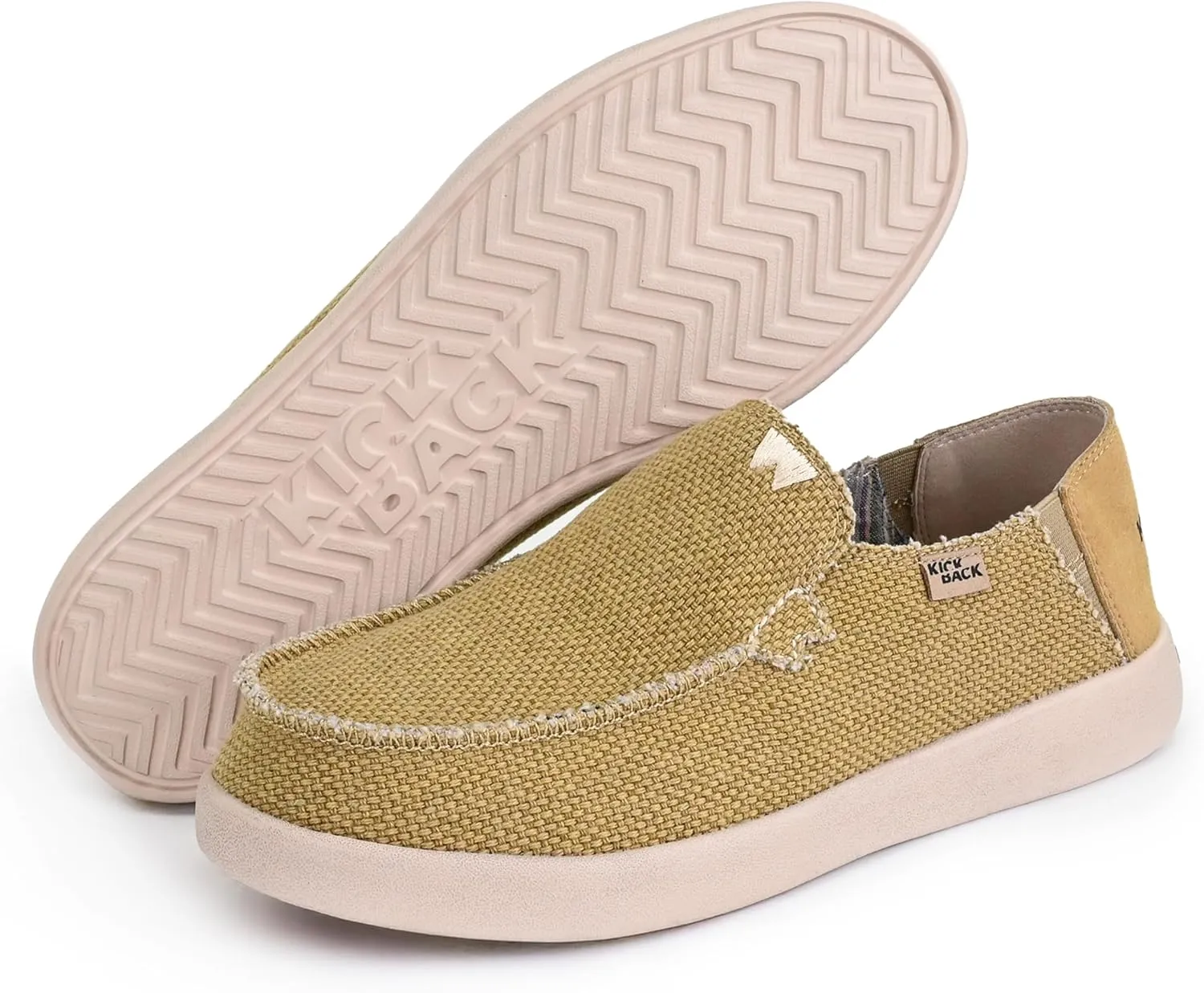 Kickback Barbeach Canvas Mens Slip On Loafers - Lightweight Canvas Slip in Shoes - with Leather Lined Memory Foam Insoles - Mens Casual Slip on Summer Shoes - Machine Washable