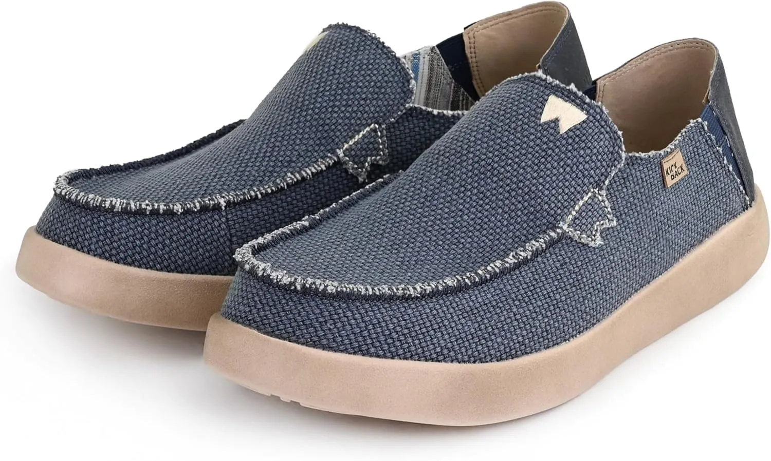 Kickback Barbeach Canvas Mens Slip On Loafers - Lightweight Canvas Slip in Shoes - with Leather Lined Memory Foam Insoles - Mens Casual Slip on Summer Shoes - Machine Washable