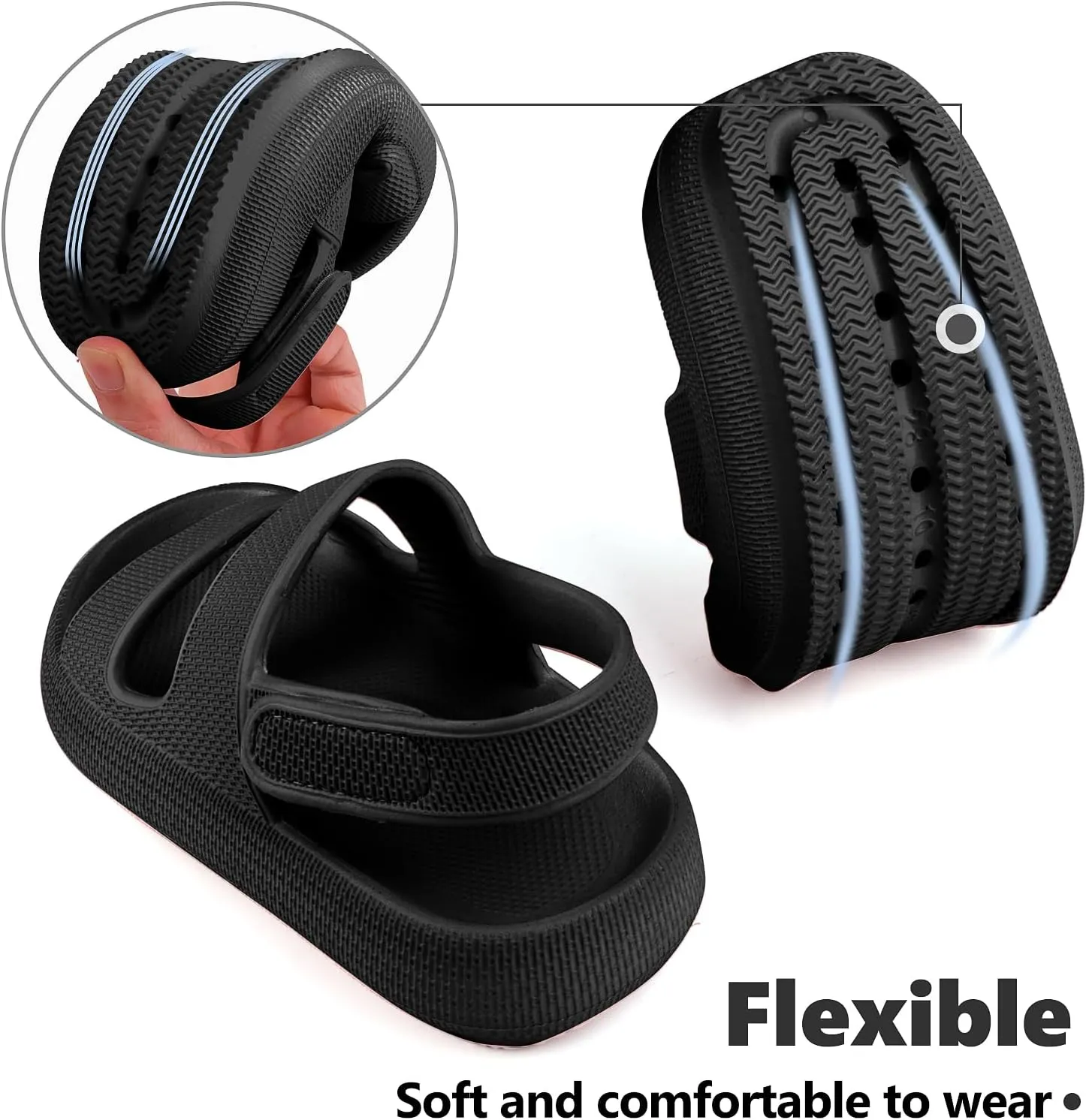 Kids Cloud Sandals丨Boys Girls Slide Sandals丨Unisex-Child EVA Thick Sole Water Sandals with Adjustable Backstrap丨Double Strap Summer Shoes