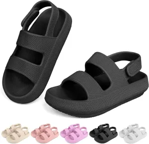 Kids Cloud Sandals丨Boys Girls Slide Sandals丨Unisex-Child EVA Thick Sole Water Sandals with Adjustable Backstrap丨Double Strap Summer Shoes