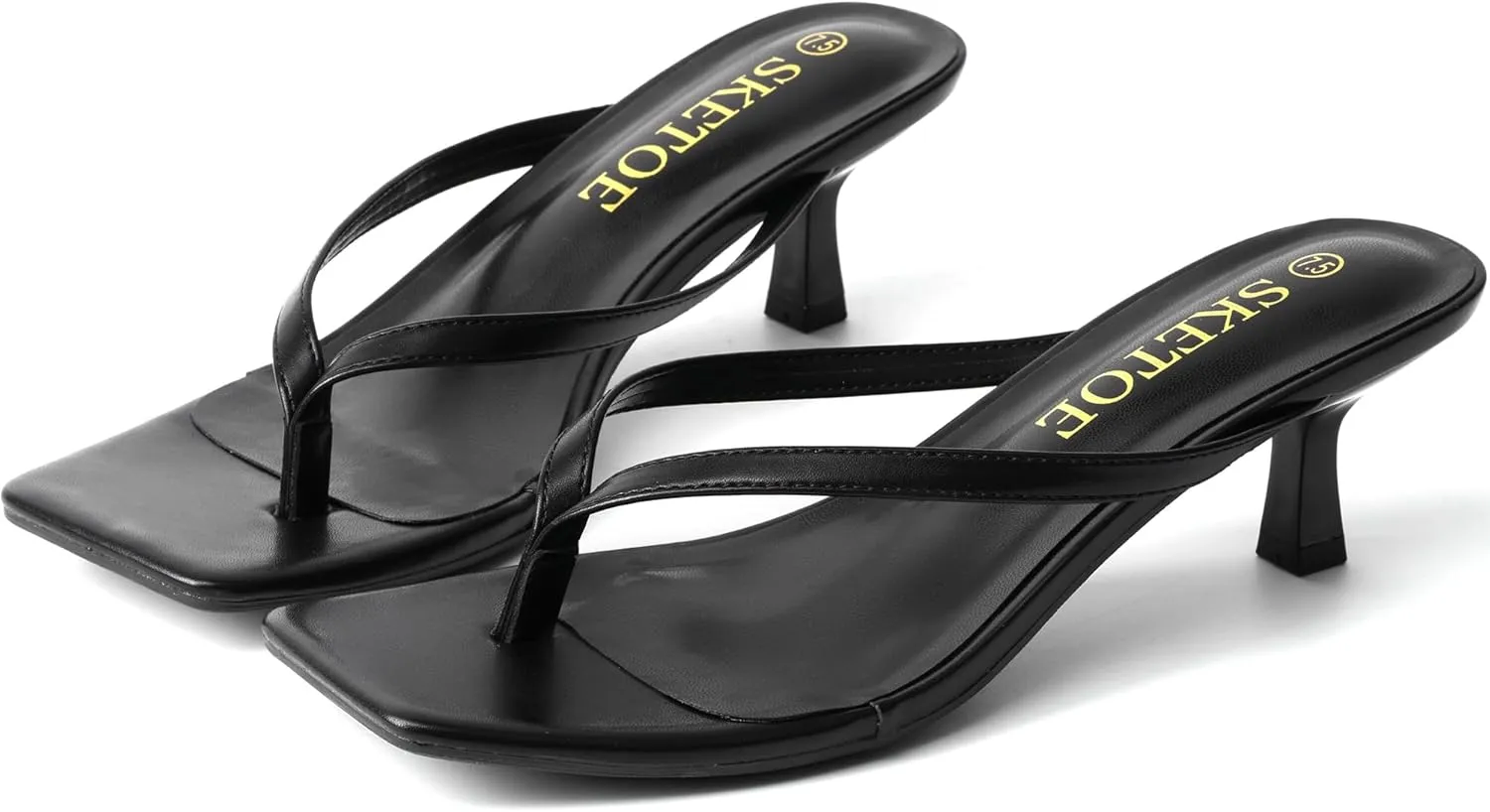 Kitten Heels for Women Square Toe Sandals Flip Flop Heels Thong Sandals Comfortable Summer 2 Inch Heels Sandals