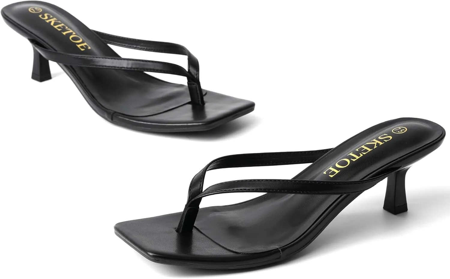 Kitten Heels for Women Square Toe Sandals Flip Flop Heels Thong Sandals Comfortable Summer 2 Inch Heels Sandals