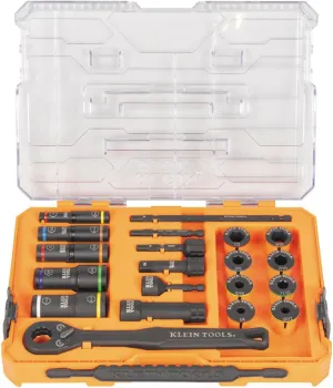 Klein Tools 65240 KNECT Impact Deep-Well Flip Socket and Low-Profile Pass Through Socket Set, SAE, 20-Piece, MODbox Case, 1/4-Inch and 3/8-Inch Drive