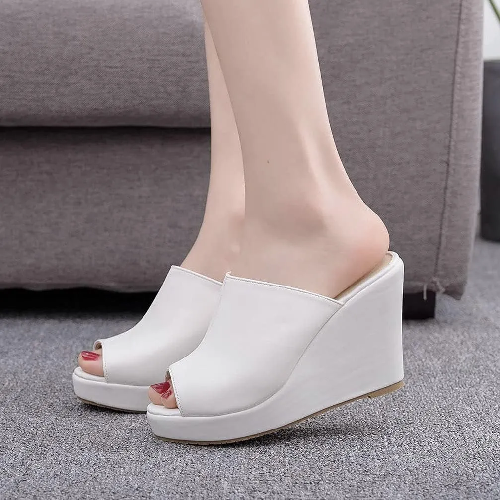KOKOMOMO Womens Wedges Heels Platform Peep Open Toe Mules Wedge Slide Sandals Summer Beach Shoes