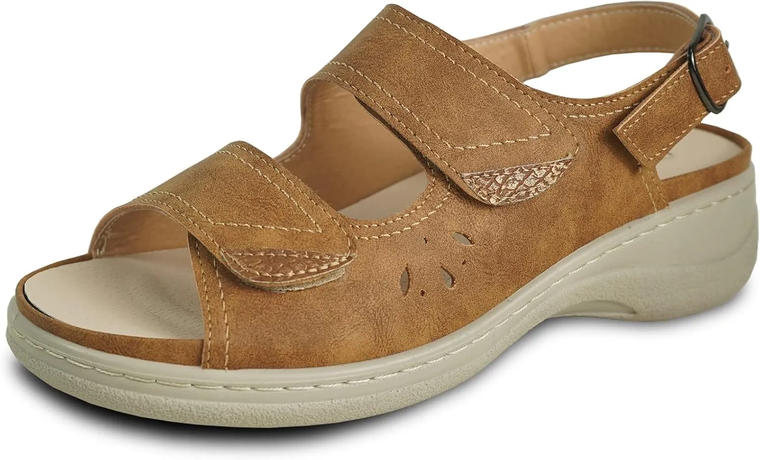 KOZI Canada Women Comfort Mule Shoe Casual Wedge Sandal with Round Toe Replaceable Orthopedic Insole Black Camel Navy Taupe