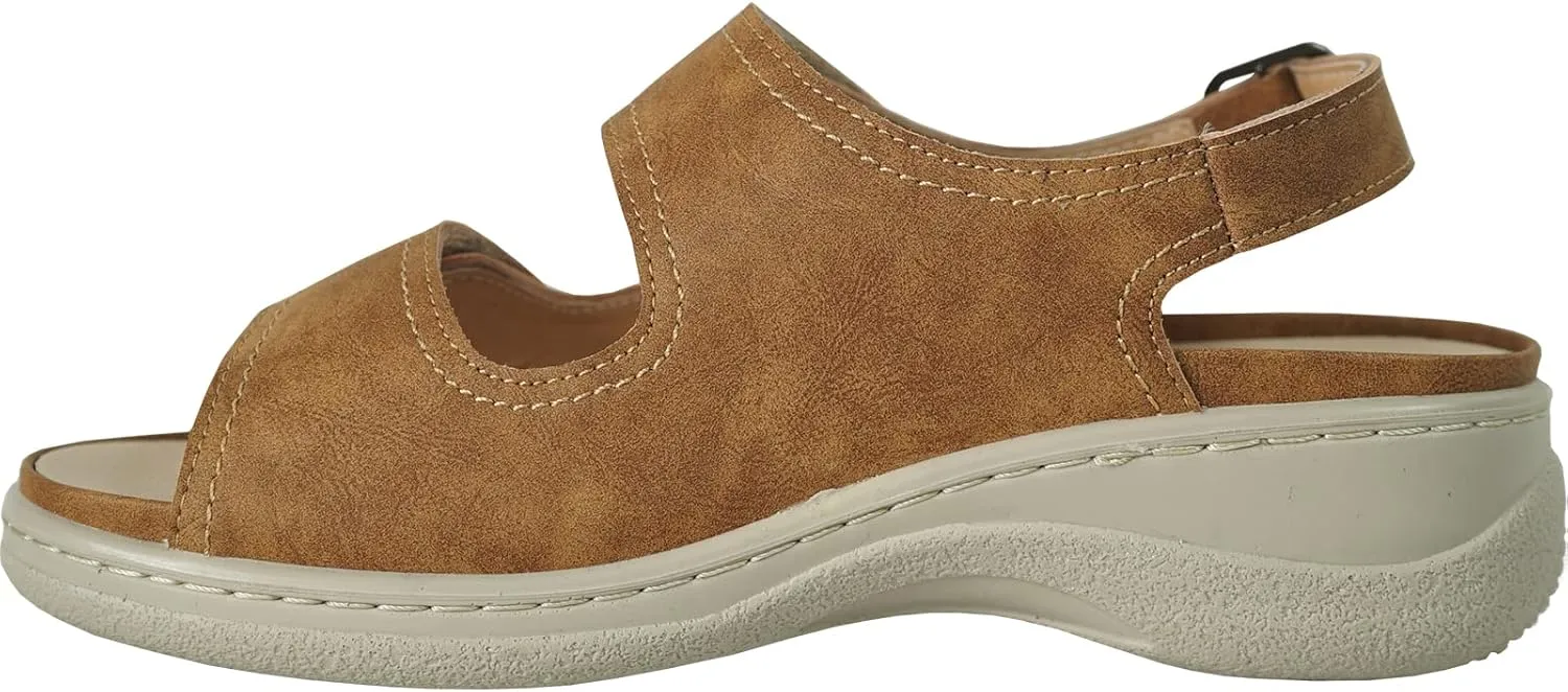 KOZI Canada Women Comfort Mule Shoe Casual Wedge Sandal with Round Toe Replaceable Orthopedic Insole Black Camel Navy Taupe