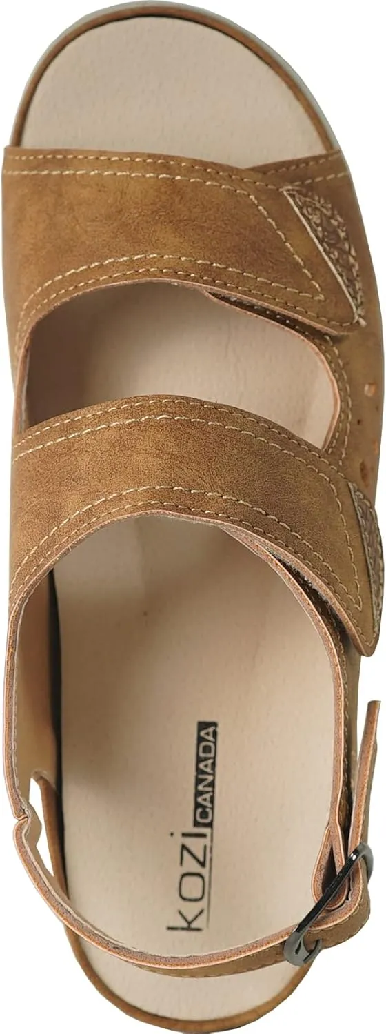 KOZI Canada Women Comfort Mule Shoe Casual Wedge Sandal with Round Toe Replaceable Orthopedic Insole Black Camel Navy Taupe