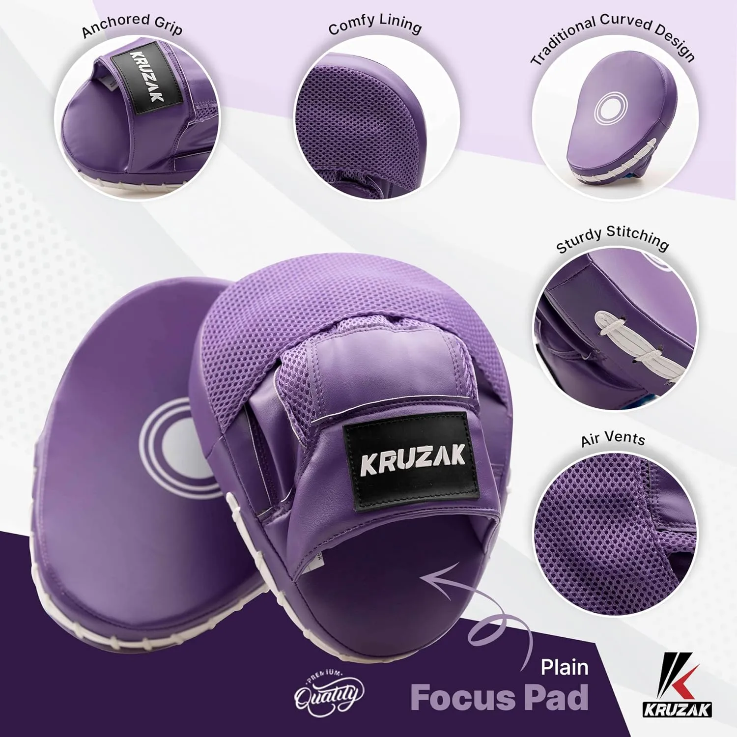 Kruzak Plain Punching Focus Mitts, Curved Hook and Jab Mitts for Muay Thai, MMA Training, Focus Pads for Boxing, Martial Arts, and Punching Target
