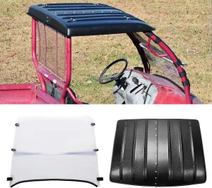 KUAFU Flip Windshield & Hard Top Compatible with 2006-2016 Kawasaki Mule 600 610 SX 4X4 XC Front Windscreen - 2 Packages