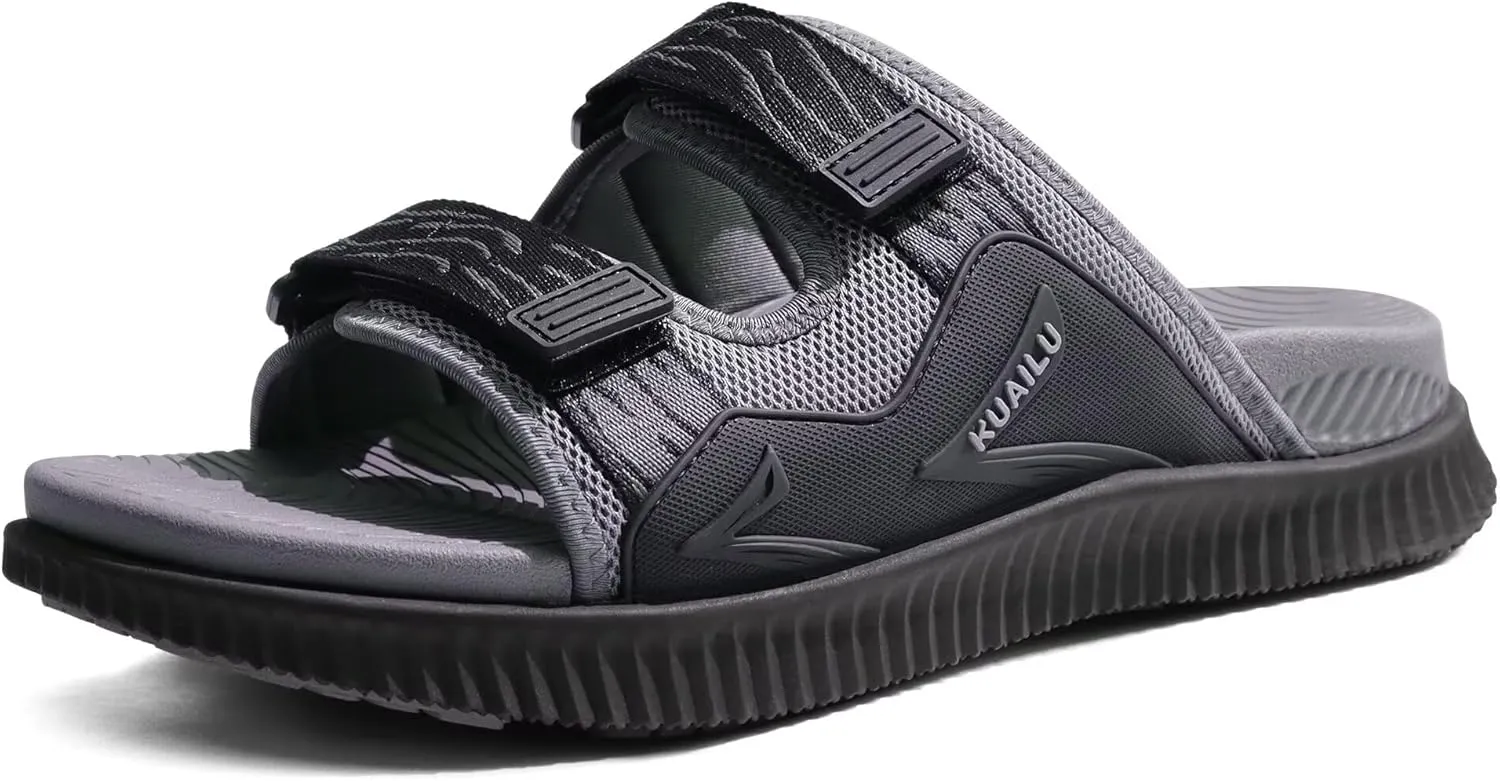 KuaiLu Mens Orthotic Sandals Athletic Thick Cushion Recovery Sport Slides Adjustable Strap Open Toe Walking Sandles With Comfortable Plantar Fasciitis Arch Support