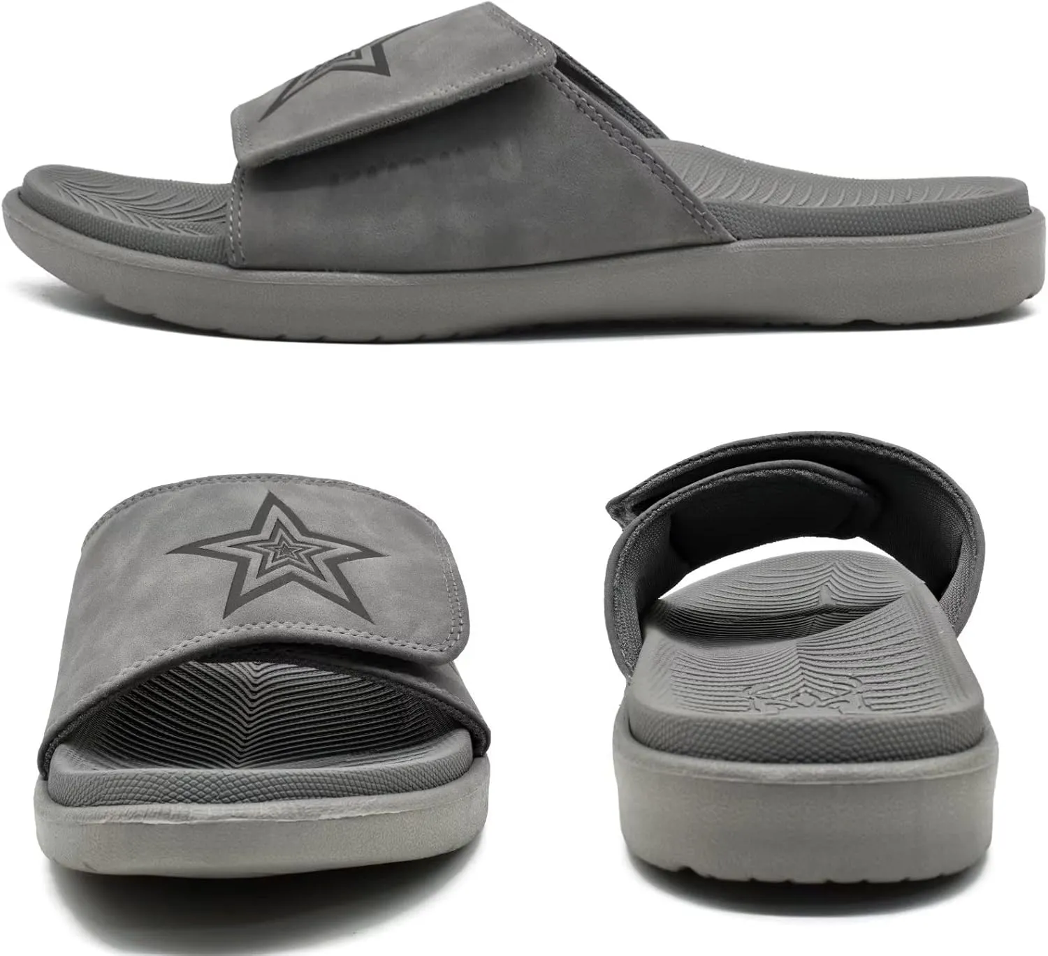 KuaiLu Mens Slides Soft Cushion Sport Sandals with Plantar Fasciitis Arch Support Adjustable Open Toe Summer Slippers Slip on Indoor Outdoor Size 7-15