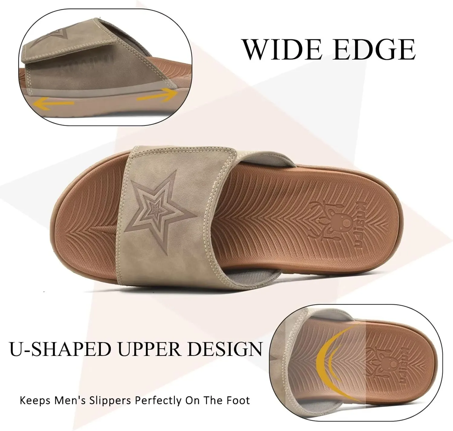 KuaiLu Mens Slides Soft Cushion Sport Sandals with Plantar Fasciitis Arch Support Adjustable Open Toe Summer Slippers Slip on Indoor Outdoor Size 7-15
