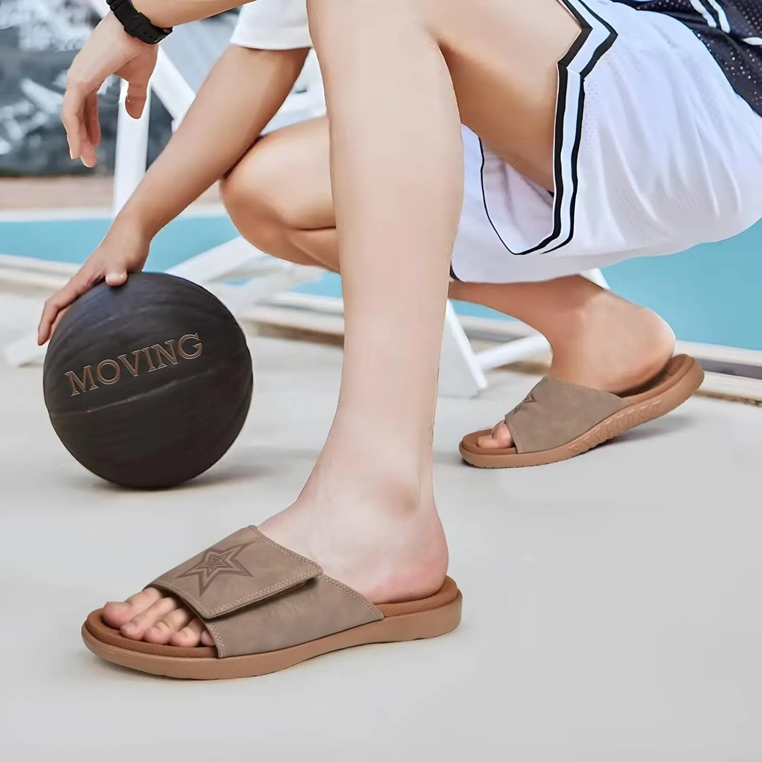 KuaiLu Mens Slides Soft Cushion Sport Sandals with Plantar Fasciitis Arch Support Adjustable Open Toe Summer Slippers Slip on Indoor Outdoor Size 7-15