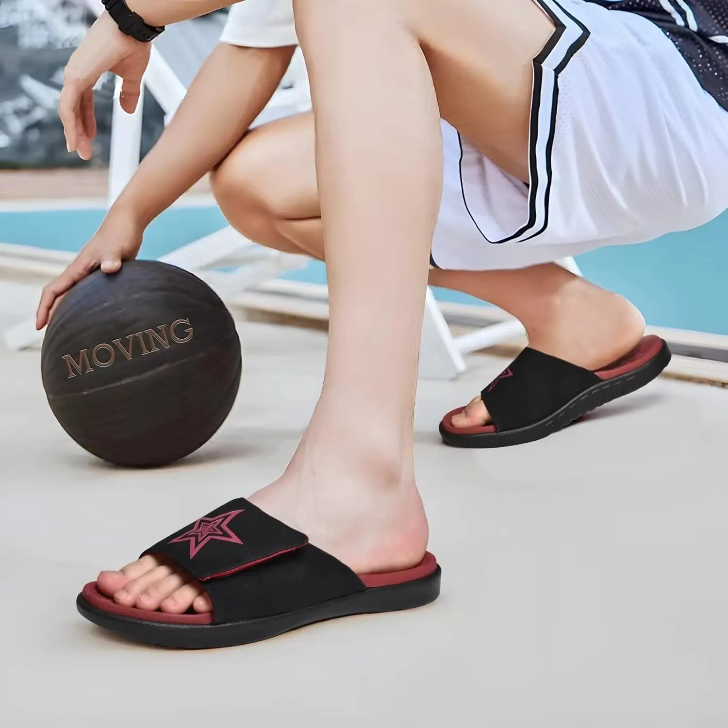 KuaiLu Mens Slides Soft Cushion Sport Sandals with Plantar Fasciitis Arch Support Adjustable Open Toe Summer Slippers Slip on Indoor Outdoor Size 7-15