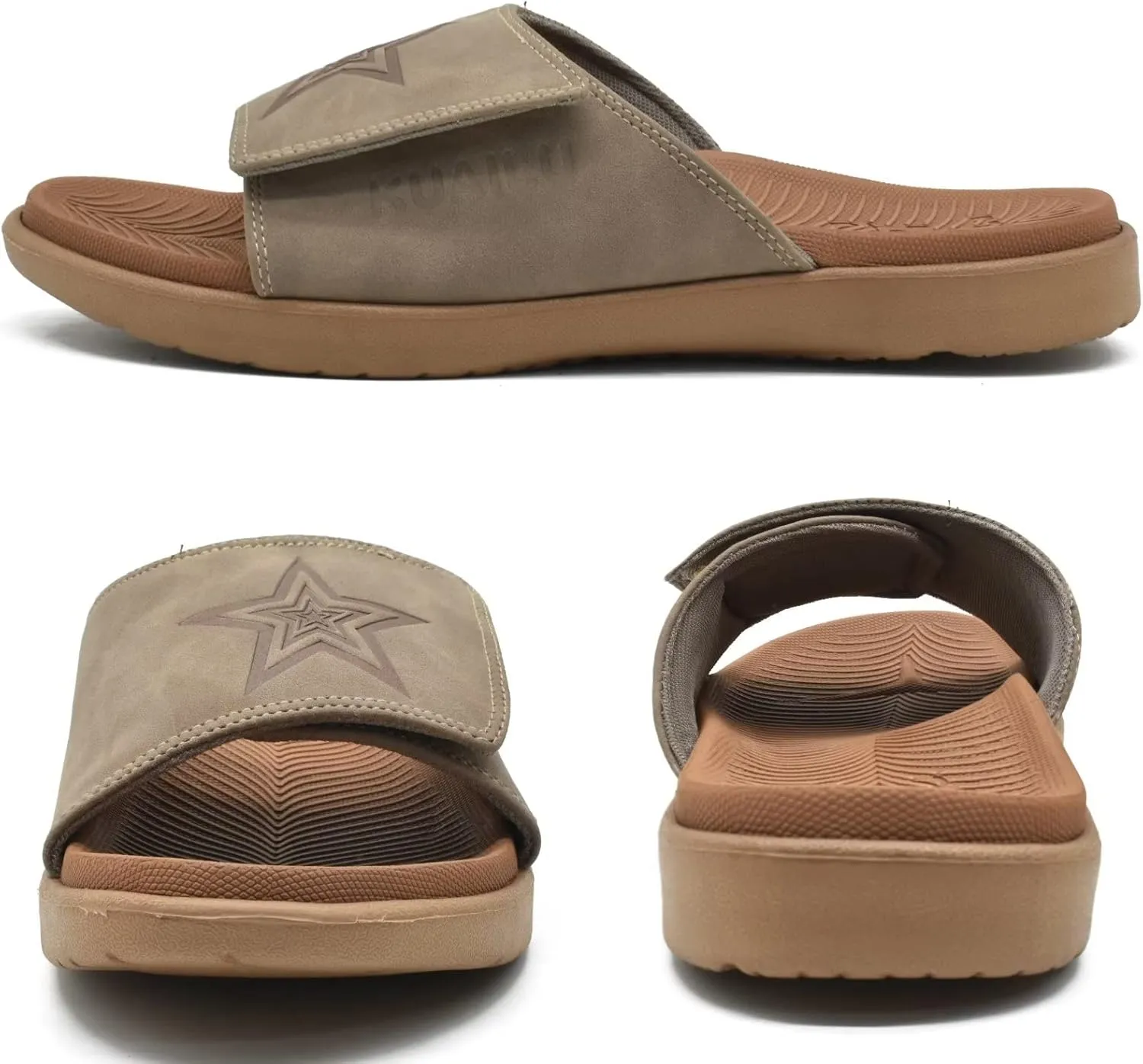 KuaiLu Mens Slides Soft Cushion Sport Sandals with Plantar Fasciitis Arch Support Adjustable Open Toe Summer Slippers Slip on Indoor Outdoor Size 7-15