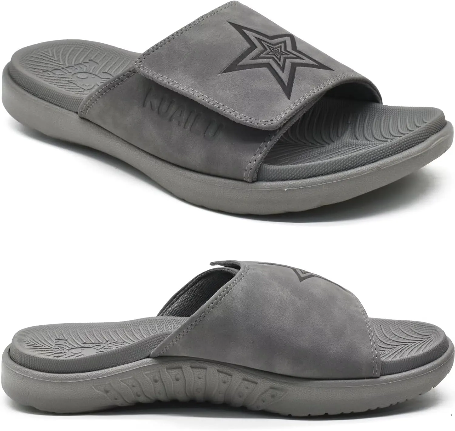KuaiLu Mens Slides Soft Cushion Sport Sandals with Plantar Fasciitis Arch Support Adjustable Open Toe Summer Slippers Slip on Indoor Outdoor Size 7-15