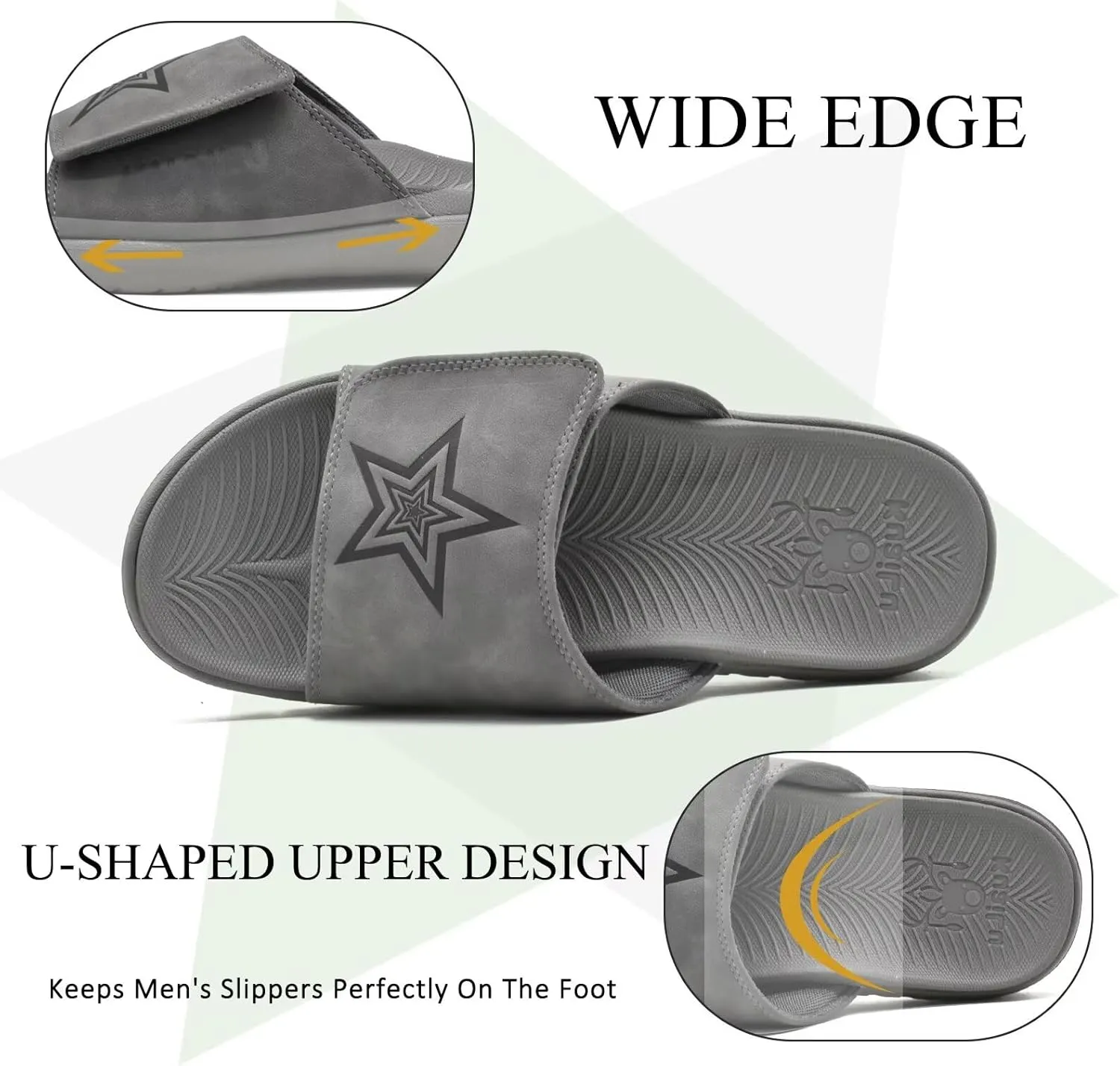 KuaiLu Mens Slides Soft Cushion Sport Sandals with Plantar Fasciitis Arch Support Adjustable Open Toe Summer Slippers Slip on Indoor Outdoor Size 7-15